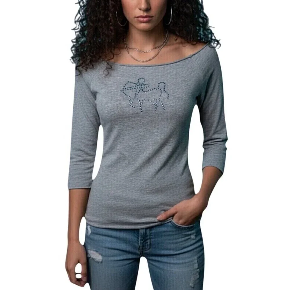 Vtg 90s NWT Gray Studded Sagittarius Zodiac Tee | McBling Noughties Grunge Y2K M - Picture 14 of 15